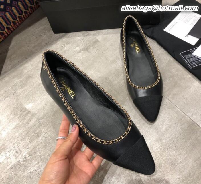 Pretty Style Chanel Calfskin Chain Ballerinas G35389 Black 2019