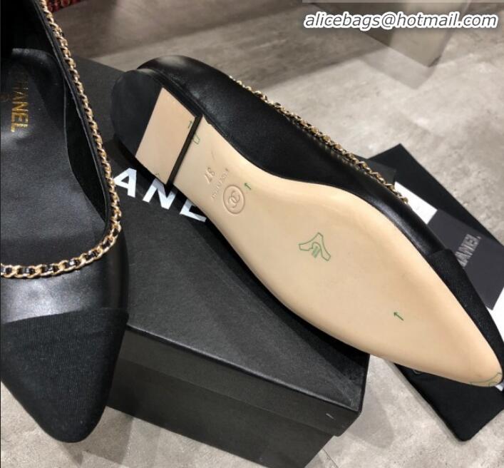 Pretty Style Chanel Calfskin Chain Ballerinas G35389 Black 2019