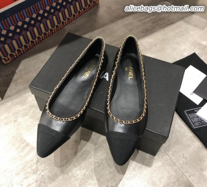 Pretty Style Chanel Calfskin Chain Ballerinas G35389 Black 2019