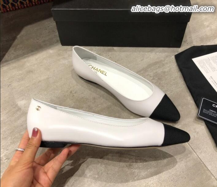 Top Grade Chanel Calfskin Flat Ballerinas G35389 White 2019