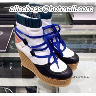 Good Quality Chanel Lace-ups Platform 12cm Short Boots G35303 Blue/Black/White 2019 