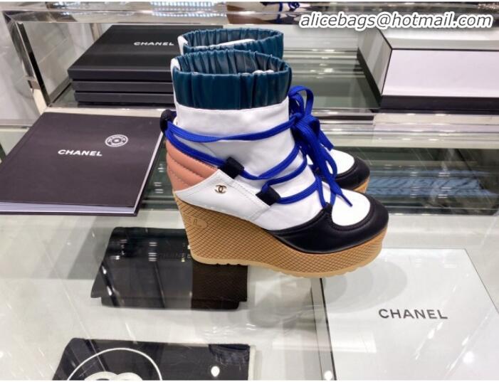 Good Quality Chanel Lace-ups Platform 12cm Short Boots G35303 Blue/Black/White 2019 