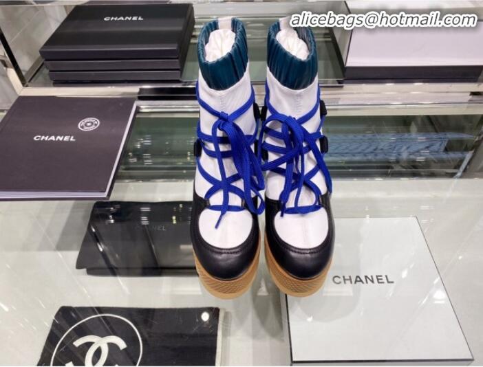 Good Quality Chanel Lace-ups Platform 12cm Short Boots G35303 Blue/Black/White 2019 