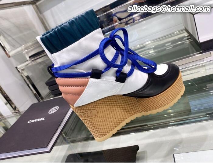 Good Quality Chanel Lace-ups Platform 12cm Short Boots G35303 Blue/Black/White 2019 