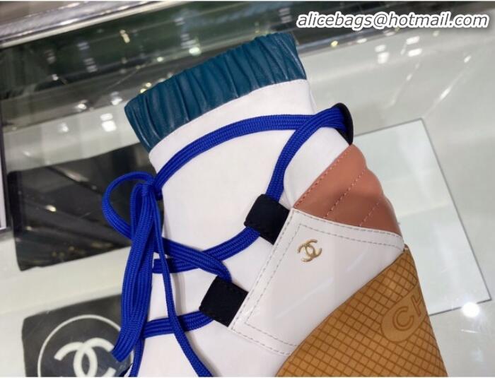 Good Quality Chanel Lace-ups Platform 12cm Short Boots G35303 Blue/Black/White 2019 