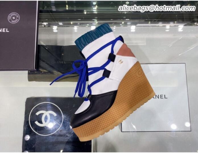 Good Quality Chanel Lace-ups Platform 12cm Short Boots G35303 Blue/Black/White 2019 