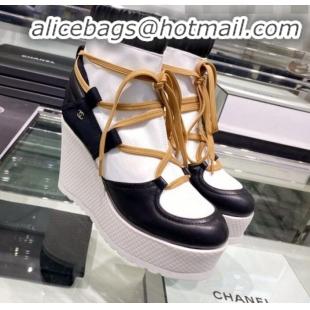 Good Product Chanel Lace-ups Platform 12cm Short Boots G35303  Khaki/Black/White 2019 