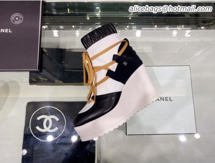 Good Product Chanel Lace-ups Platform 12cm Short Boots G35303  Khaki/Black/White 2019 