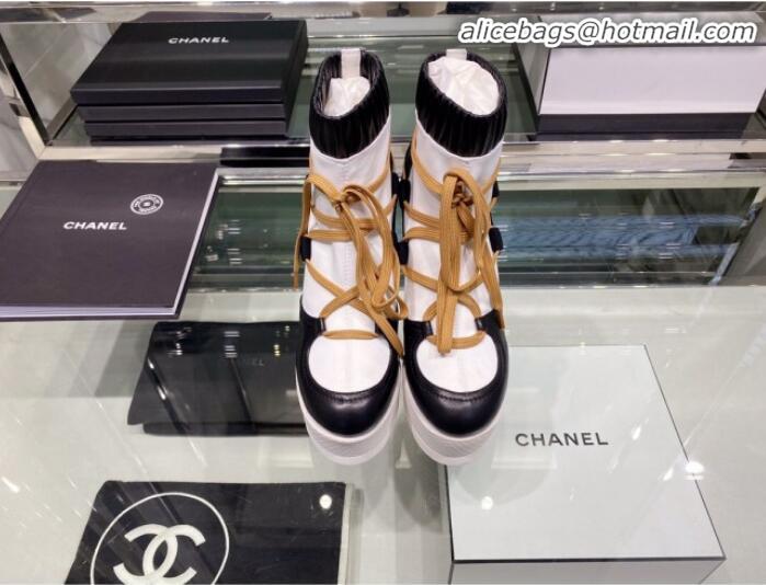 Good Product Chanel Lace-ups Platform 12cm Short Boots G35303  Khaki/Black/White 2019 