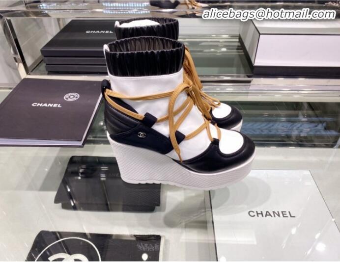 Good Product Chanel Lace-ups Platform 12cm Short Boots G35303  Khaki/Black/White 2019 