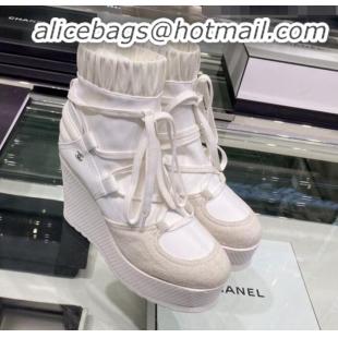 Good Taste Chanel Leather Tweed Lace-ups Platform Short Boots G35303 All White 2019 