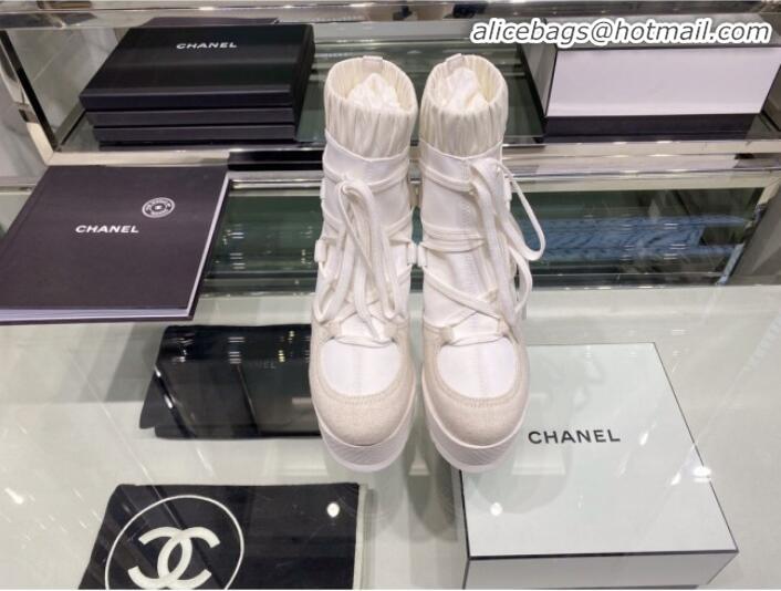 Good Taste Chanel Leather Tweed Lace-ups Platform Short Boots G35303 All White 2019 