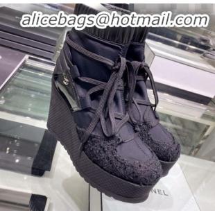 Popular Style Chanel Lace-ups Platform Short Boots G35303 All Black 2019