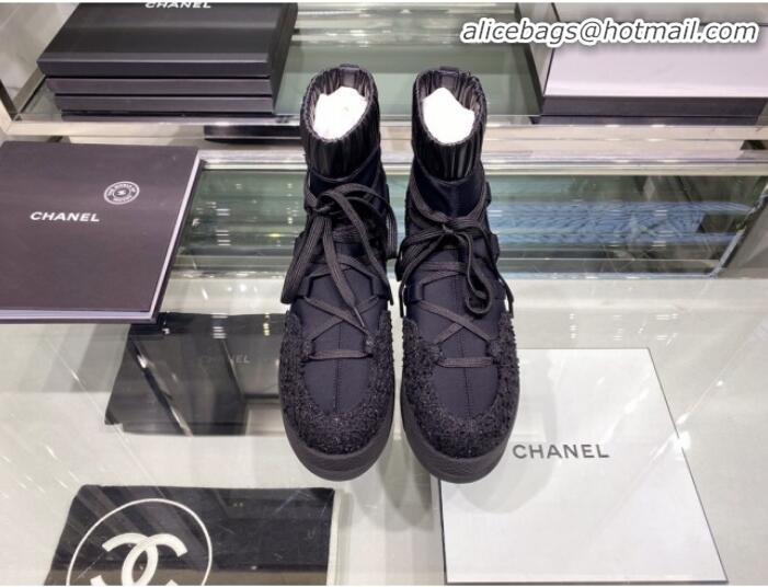 Popular Style Chanel Lace-ups Platform Short Boots G35303 All Black 2019