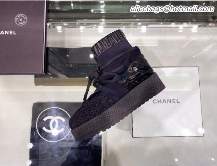 Popular Style Chanel Lace-ups Platform Short Boots G35303 All Black 2019