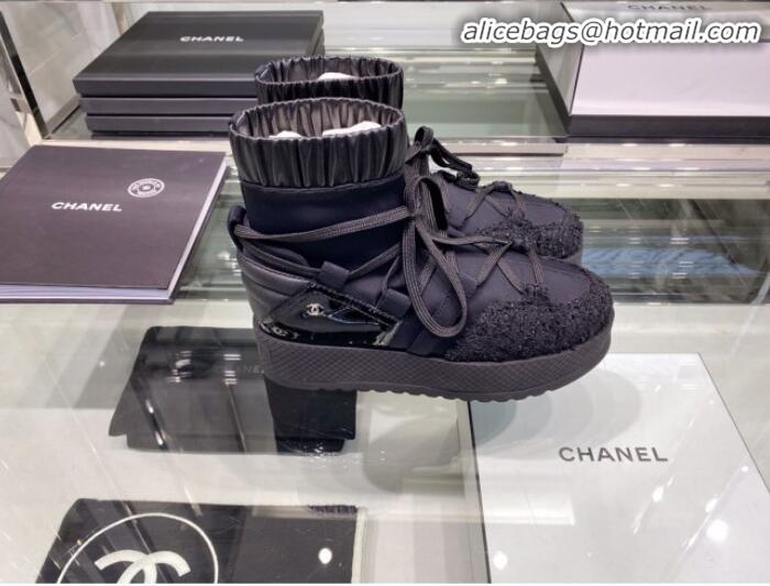 Popular Style Chanel Lace-ups Platform Short Boots G35303 All Black 2019