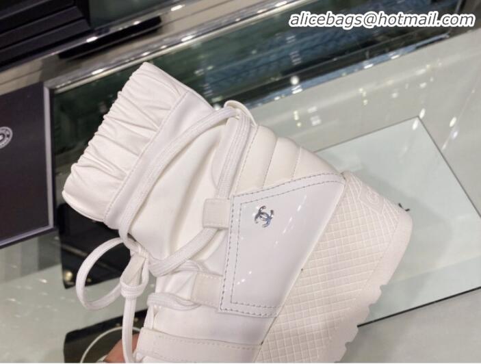 Unique Style Chanel Tweed Trim Lace-ups Platform Short Boots G35303 All White 2019 