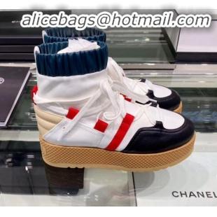 Well Crafted Chanel Lace-ups Platform Short Boots G35303 Black/White/Red 2019