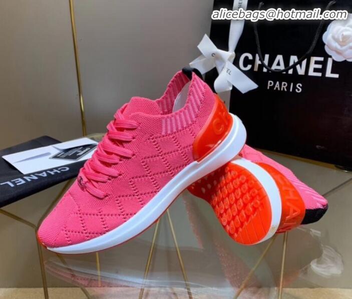 Good Looking Chanel Quilted Knit Fabric Sneakers G35549 Dark Pink 2020