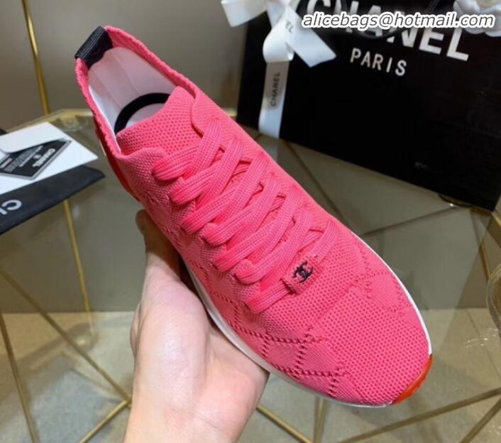 Good Looking Chanel Quilted Knit Fabric Sneakers G35549 Dark Pink 2020