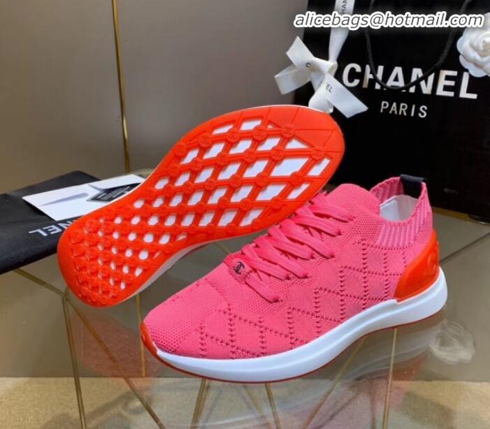 Good Looking Chanel Quilted Knit Fabric Sneakers G35549 Dark Pink 2020