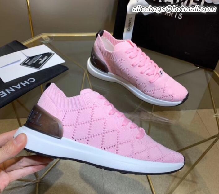 Durable Chanel Quilted Knit Fabric Sneakers G35549 Light Pink 2020