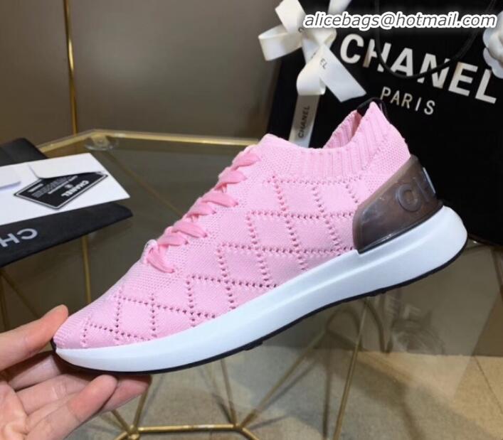 Durable Chanel Quilted Knit Fabric Sneakers G35549 Light Pink 2020