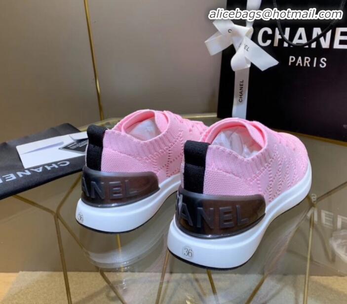 Durable Chanel Quilted Knit Fabric Sneakers G35549 Light Pink 2020