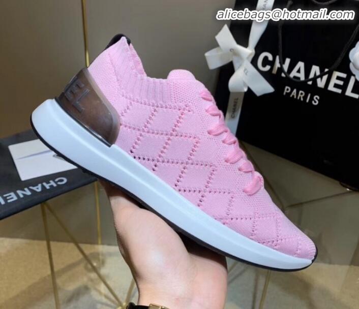 Durable Chanel Quilted Knit Fabric Sneakers G35549 Light Pink 2020