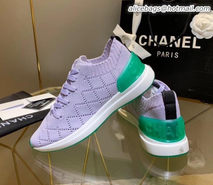 Top Quality Chanel Quilted Knit Fabric Sneakers G35549 Light Purple 2020