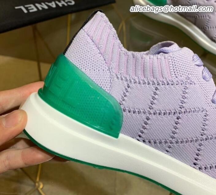 Top Quality Chanel Quilted Knit Fabric Sneakers G35549 Light Purple 2020