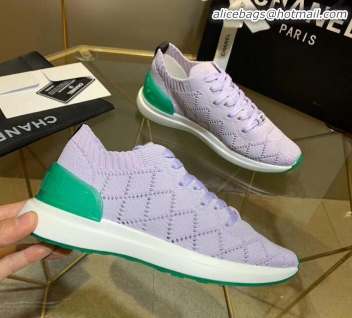 Top Quality Chanel Quilted Knit Fabric Sneakers G35549 Light Purple 2020