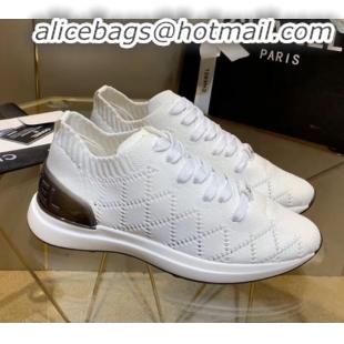 Charming Chanel Quilted Knit Fabric Sneakers G35549 White 2020