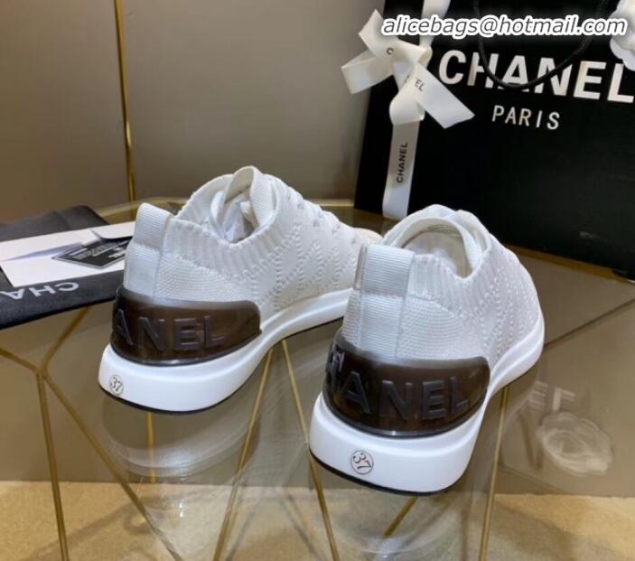 Charming Chanel Quilted Knit Fabric Sneakers G35549 White 2020