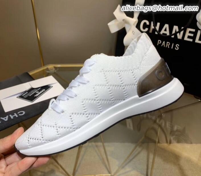 Charming Chanel Quilted Knit Fabric Sneakers G35549 White 2020