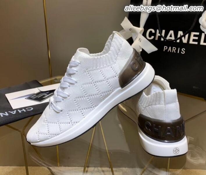 Charming Chanel Quilted Knit Fabric Sneakers G35549 White 2020