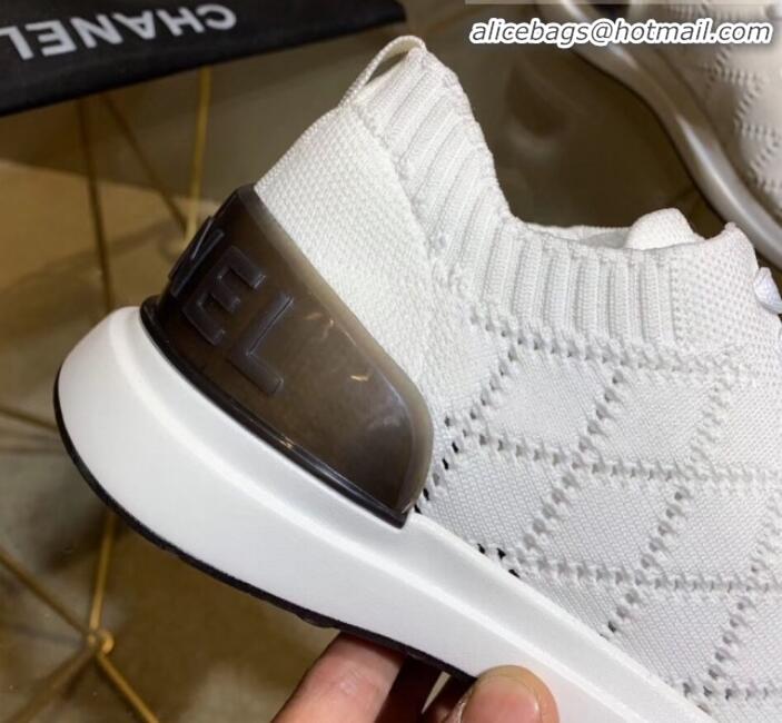 Charming Chanel Quilted Knit Fabric Sneakers G35549 White 2020