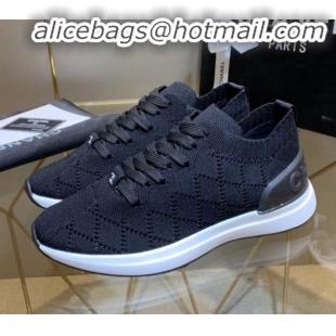 Best Product Chanel Quilted Knit Fabric Sneakers G35549 Black 2020