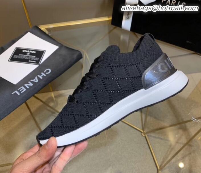 Best Product Chanel Quilted Knit Fabric Sneakers G35549 Black 2020