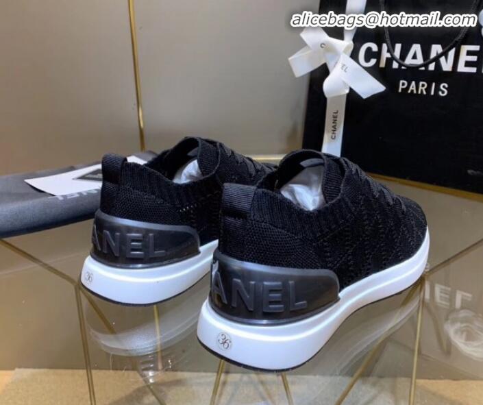 Best Product Chanel Quilted Knit Fabric Sneakers G35549 Black 2020