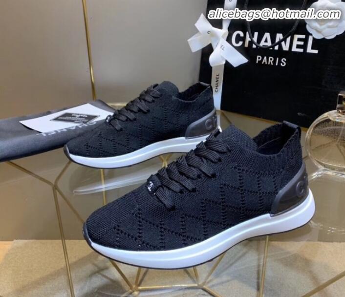 Best Product Chanel Quilted Knit Fabric Sneakers G35549 Black 2020