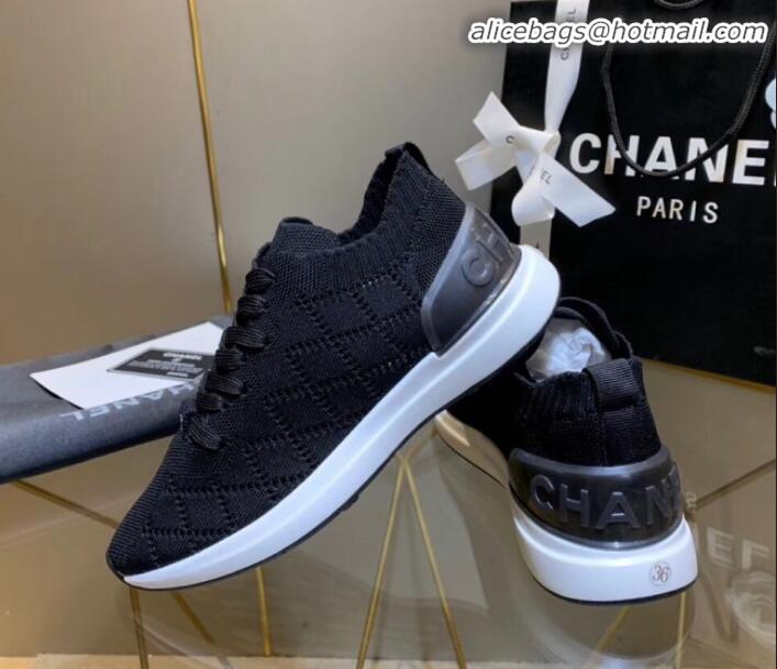 Best Product Chanel Quilted Knit Fabric Sneakers G35549 Black 2020