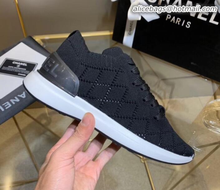 Best Product Chanel Quilted Knit Fabric Sneakers G35549 Black 2020