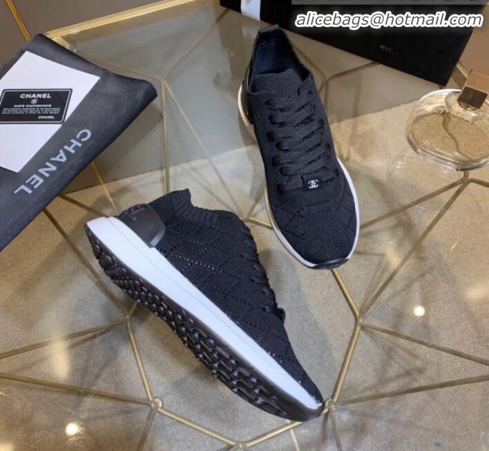 Best Product Chanel Quilted Knit Fabric Sneakers G35549 Black 2020