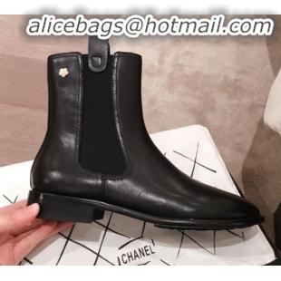 Unique Grade Chanel Leather Camellia Slip-on Flat Short Boots G21622 Black 2019 