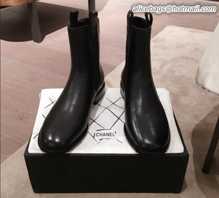 Unique Grade Chanel Leather Camellia Slip-on Flat Short Boots G21622 Black 2019 