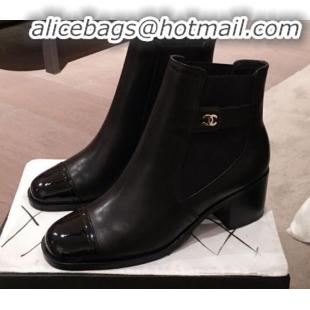  Lowest Price Chanel Lambskin and Patent Leather Short Boots G21624 Black 2019 