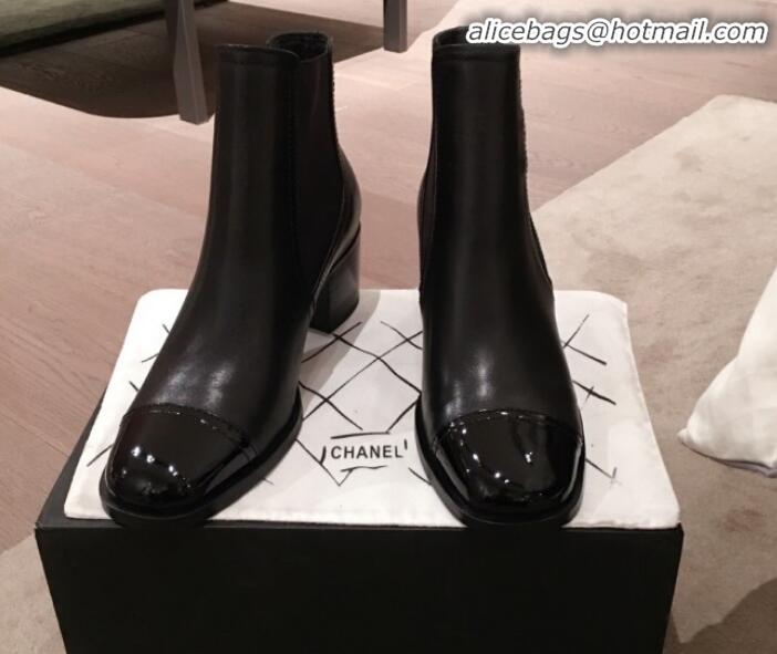  Lowest Price Chanel Lambskin and Patent Leather Short Boots G21624 Black 2019 