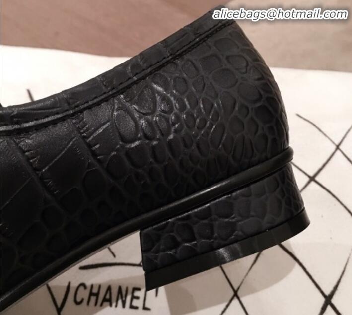 Best Imitation Chanel Crocodile Embossed Leather Loafers G34827 Black