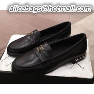 Best Quality Chanel Lambskin Chain Leather Trim Loafers G22022 Black